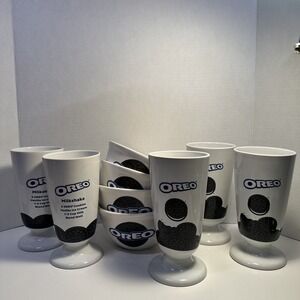 VTG OREO Ceramic set of 5 Milkshake Cups & 4 Ice Cream bowls 9 Piece Nabisco Set